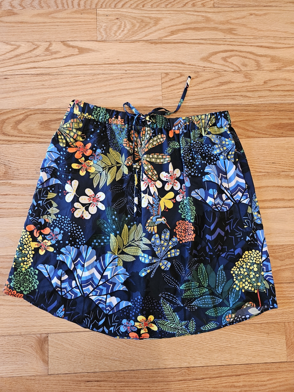 LOFT Navy Floral Drawstring Mini Skirt